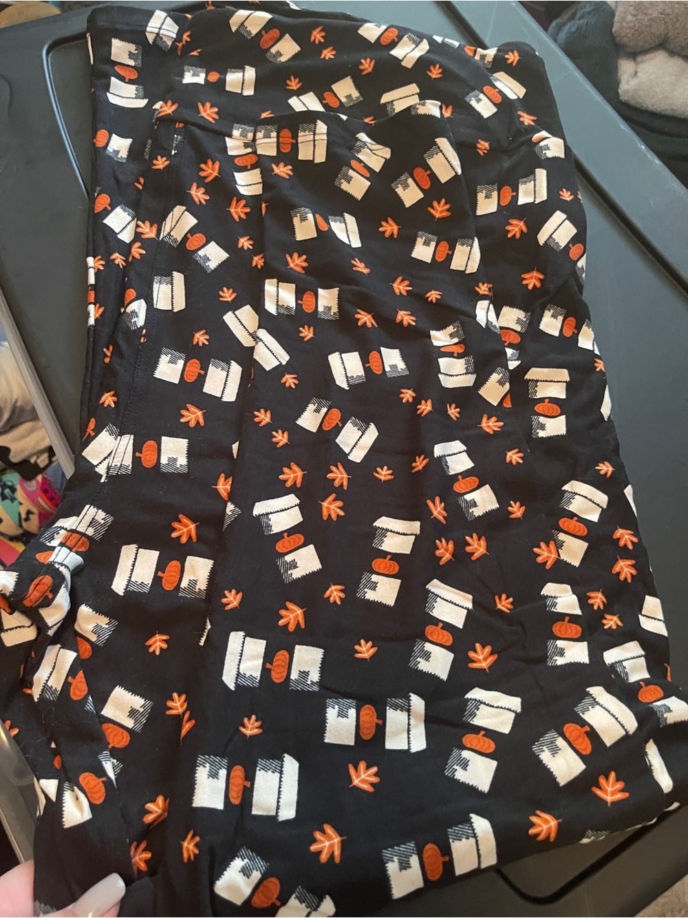 Black Halloween Pumpkin & Coffee Patterned Leggings